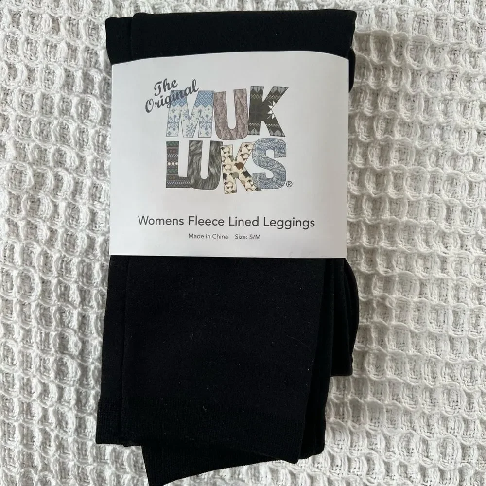 MUK LUKS Fleece Lined Leggings Black Warm Layering Leggings Size S/M